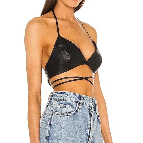 Lamarque Melka 100% Leather Tie Bralette Bra Top Black M - Picture 3 of 10